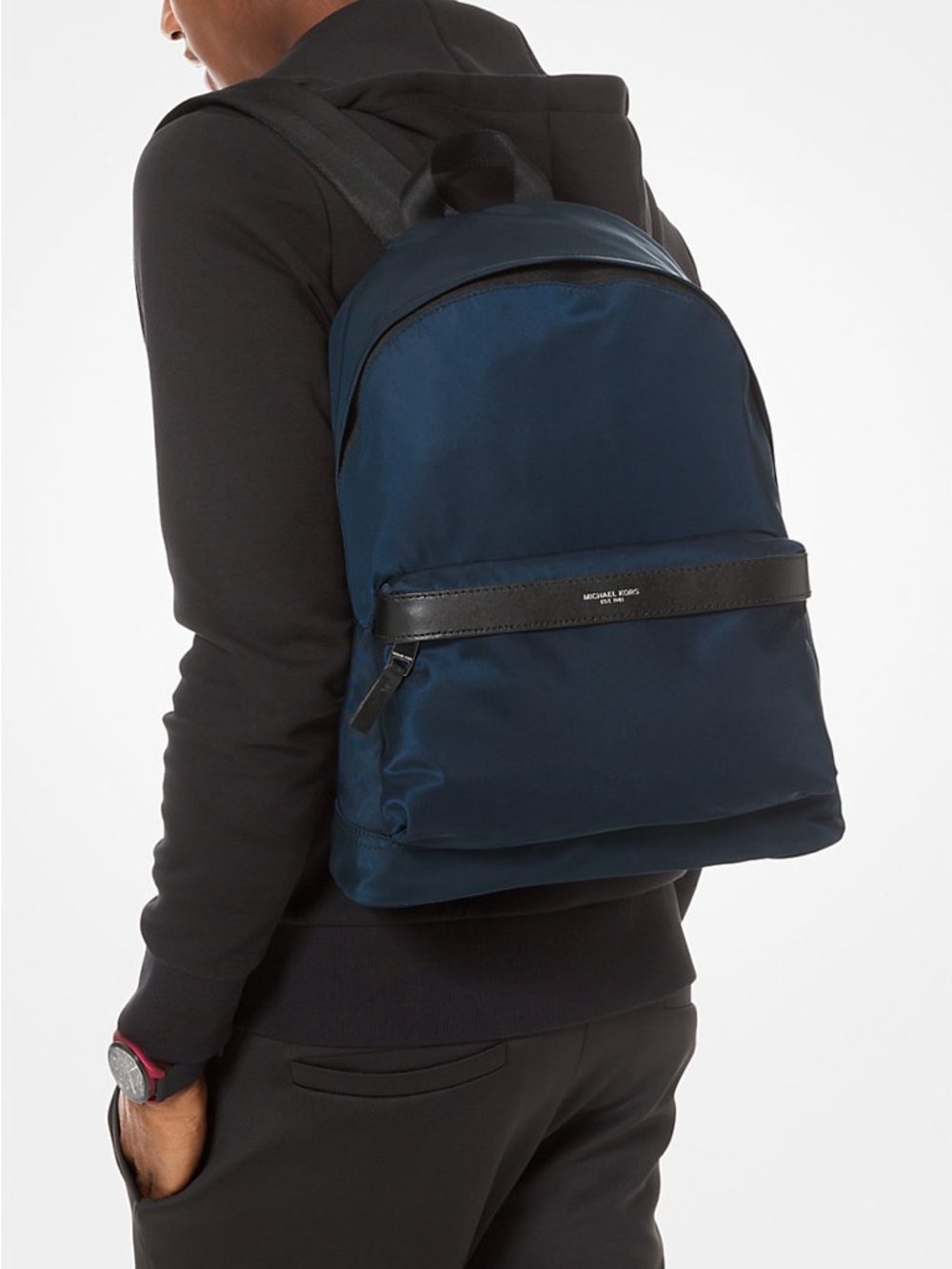 Michael Kors Dark Blue Backpack with Silver Accent